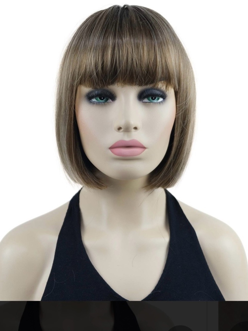 Women’s Short Straight 8” Bob Wig with Bangs Brown w/ Blonde Highlights NWT